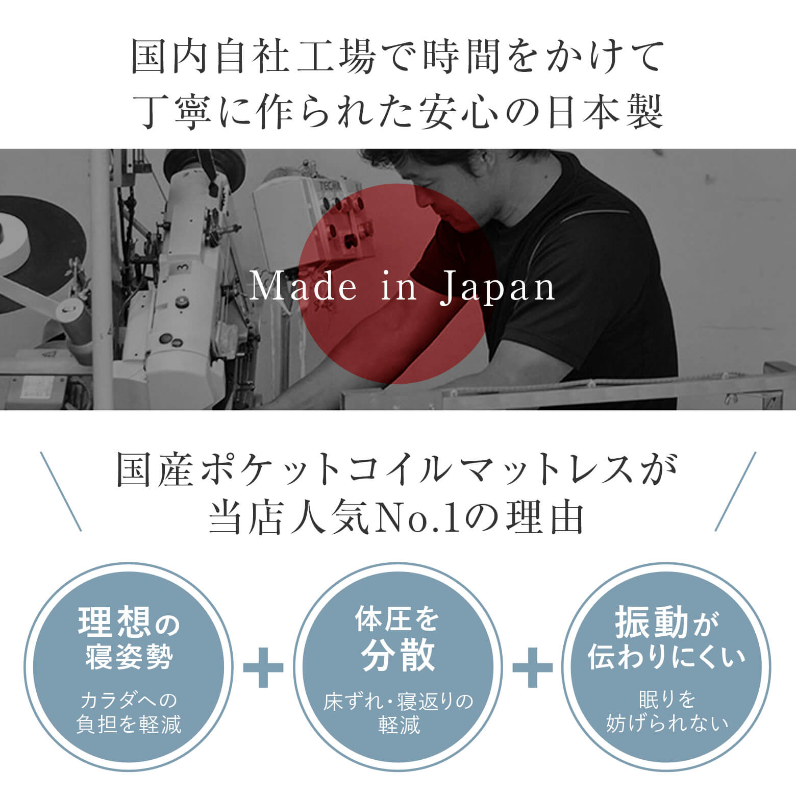 国内自社工場で時間をかけて丁寧に作られた安心の日本製